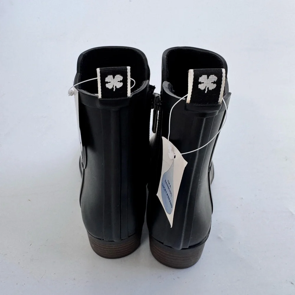 NWT Lucky Brand Women's Basel H2O Booties Heeled Rain Boots Black Size 7